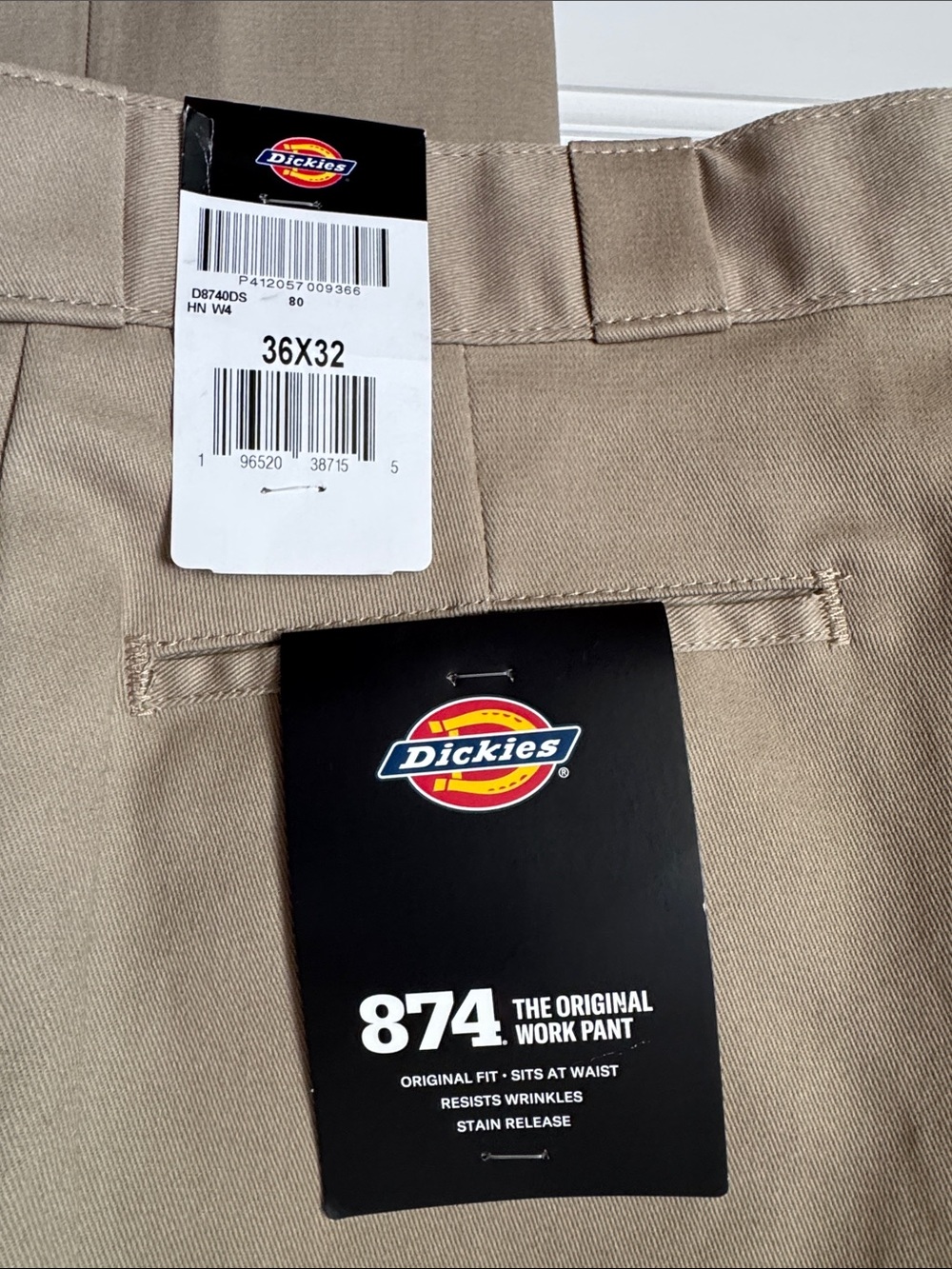 Men's 874 Original Fit Khaki Work Pants NWT 36x32